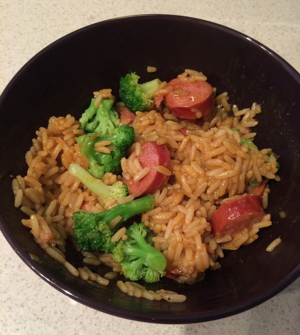 A bowl of rice and broccoli, a crucial meal for college students.
