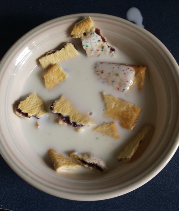 A bowl of milk with crackers, a college student survival essential.