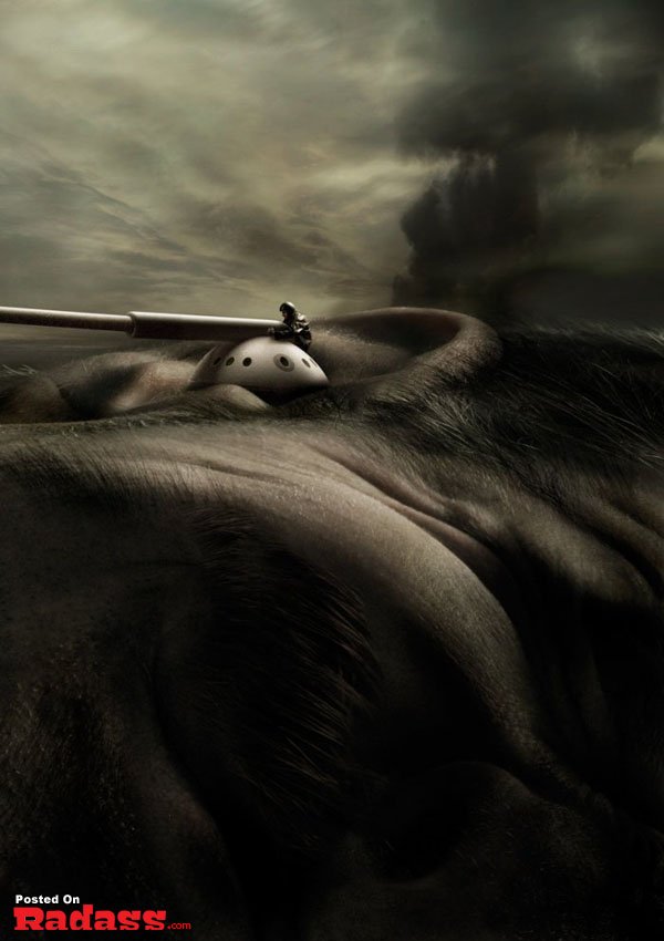 An Incredible Artist captures a powerful image of a man with a gun on his back.