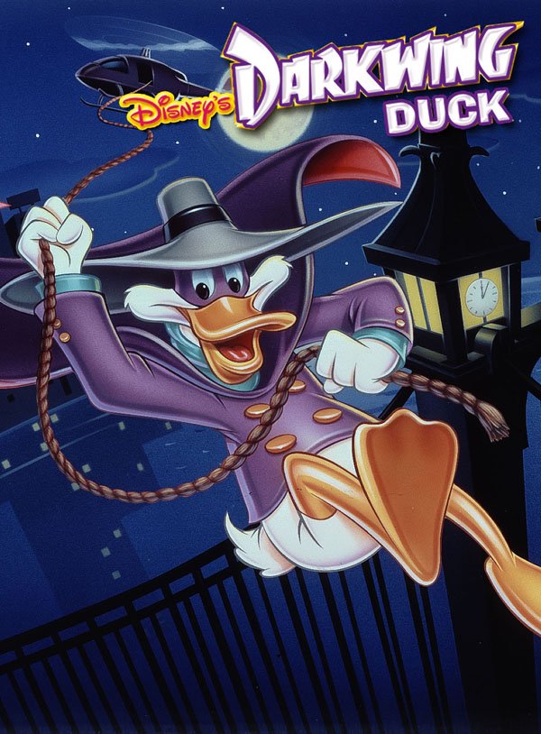 A poster featuring one of the 31 best kids cartoons from the 90s and 80s, Darkwing Duck.
