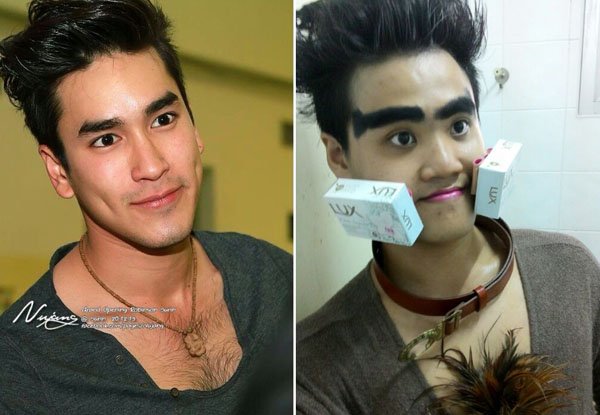 Low-cost cosplayer rocks internet with hat-wearing man.