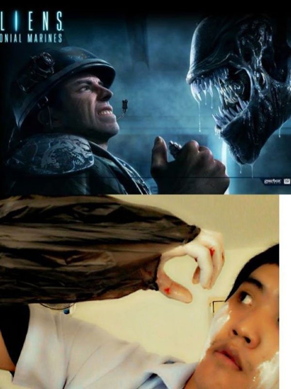 This Guy's Low-Cost Cosplay Makes The Internet A Better Place with pictures of an alien and a man.