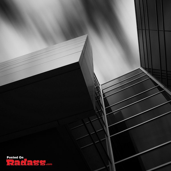 A beautiful black and white photograph of a skyscraper.