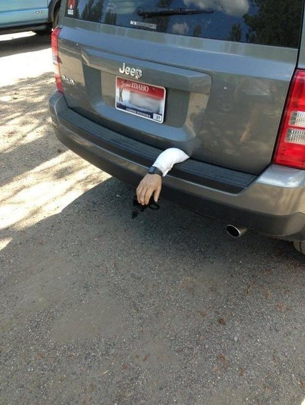 A jeep with a hand sticking out of the back, driven by mischievous trolls who live to piss you off.