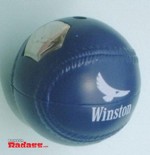 A blue ball with the word