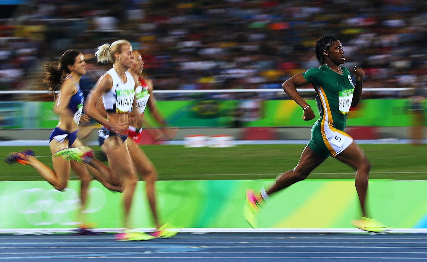 Women running track in Rio de Janeiro.