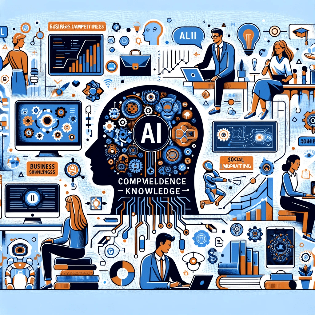 A group of people working on a computer with the word ai in the background.