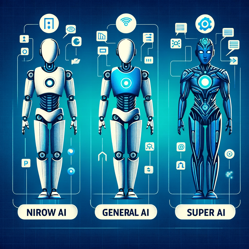 Four different types of robots, including a humanoid robot, a humanoid robot, a humanoid.