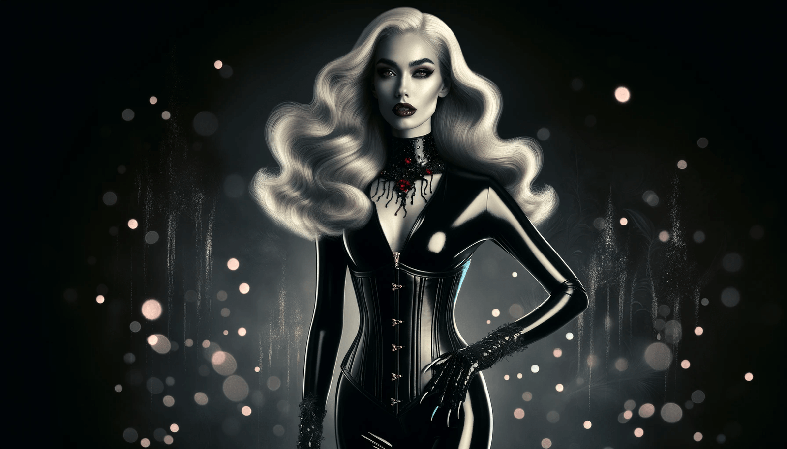 An image of a woman in a latex outfit.