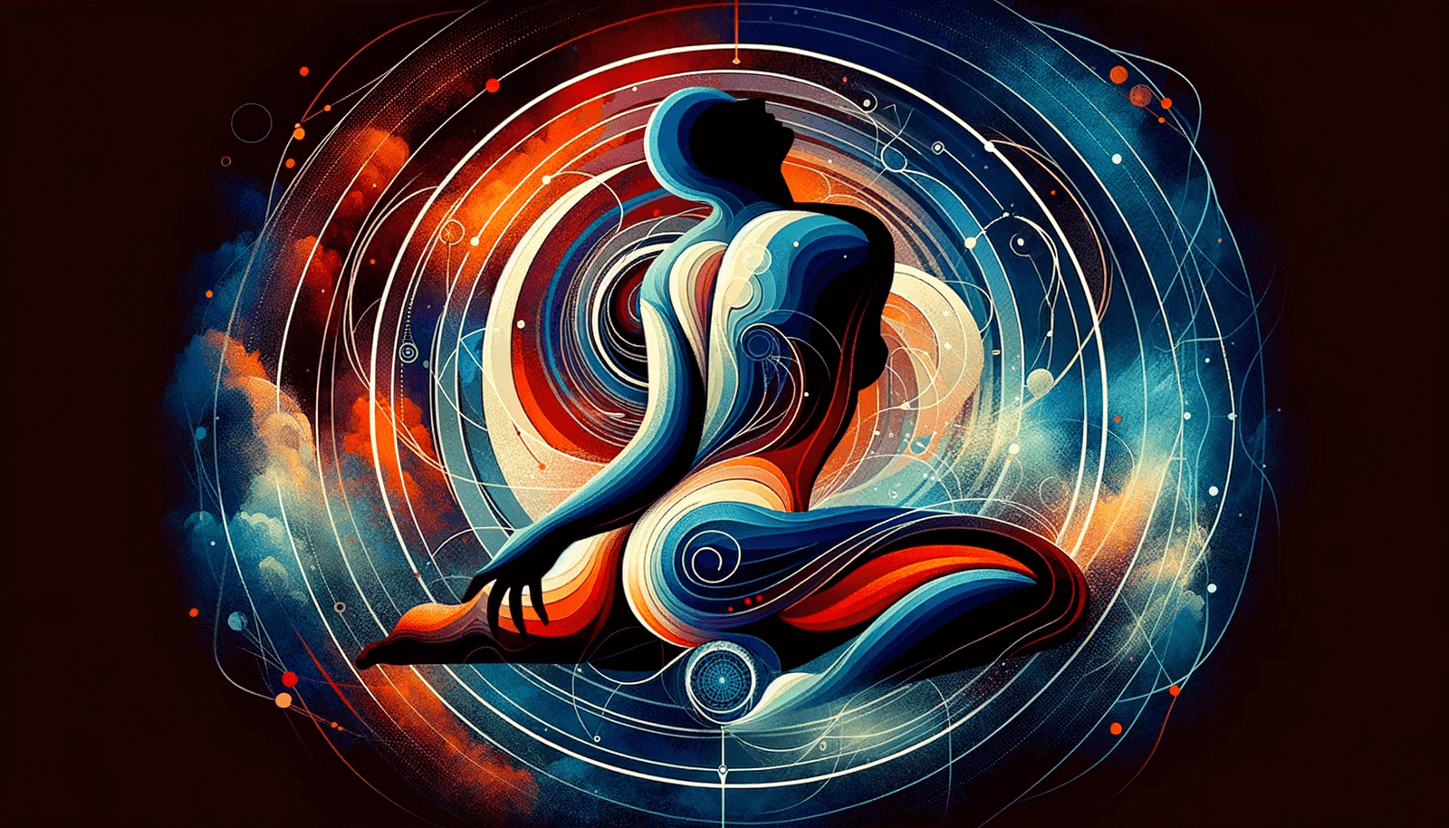 An abstract image of a man in a yoga pose.