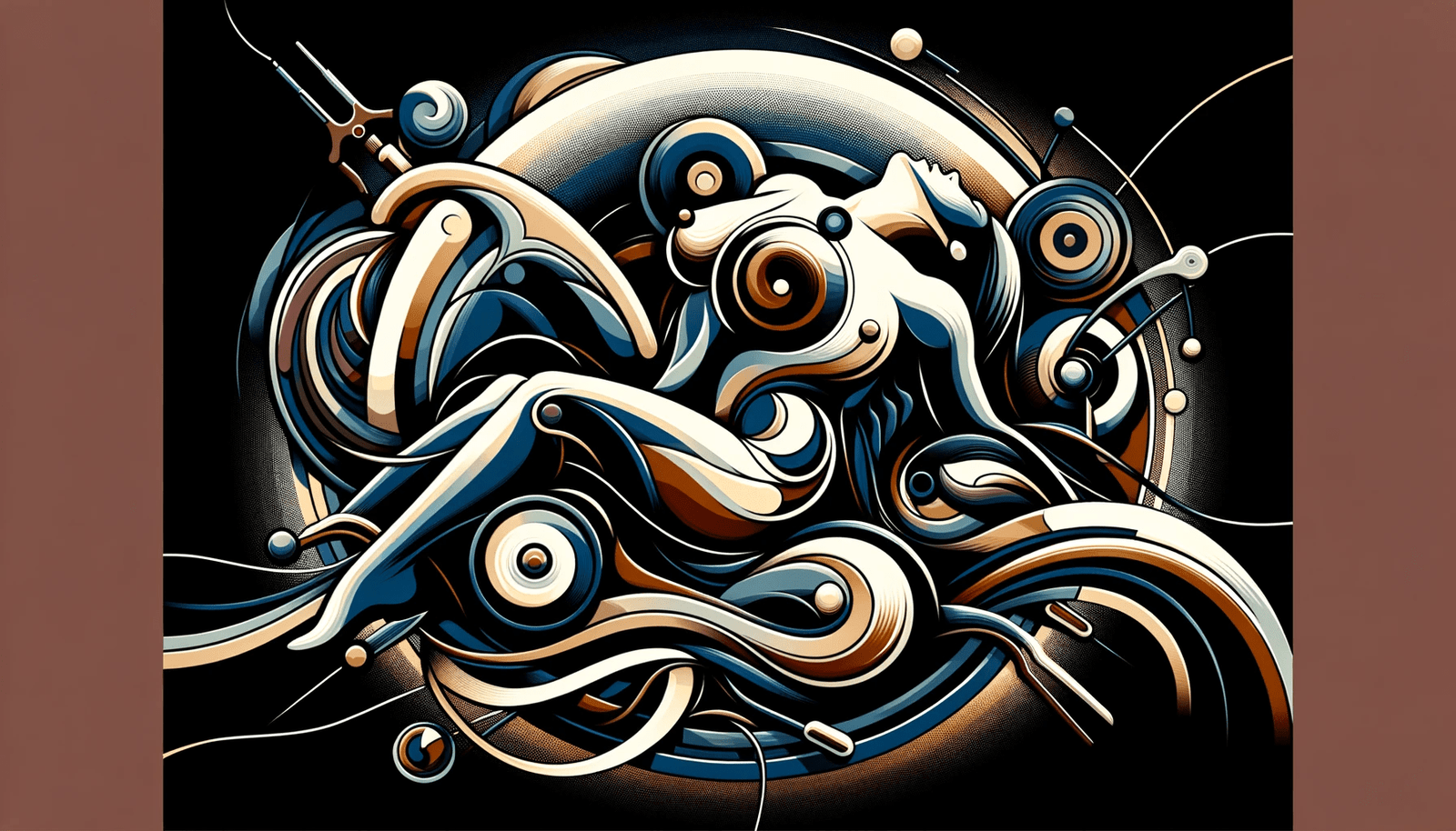 An abstract painting of a woman on a brown background.