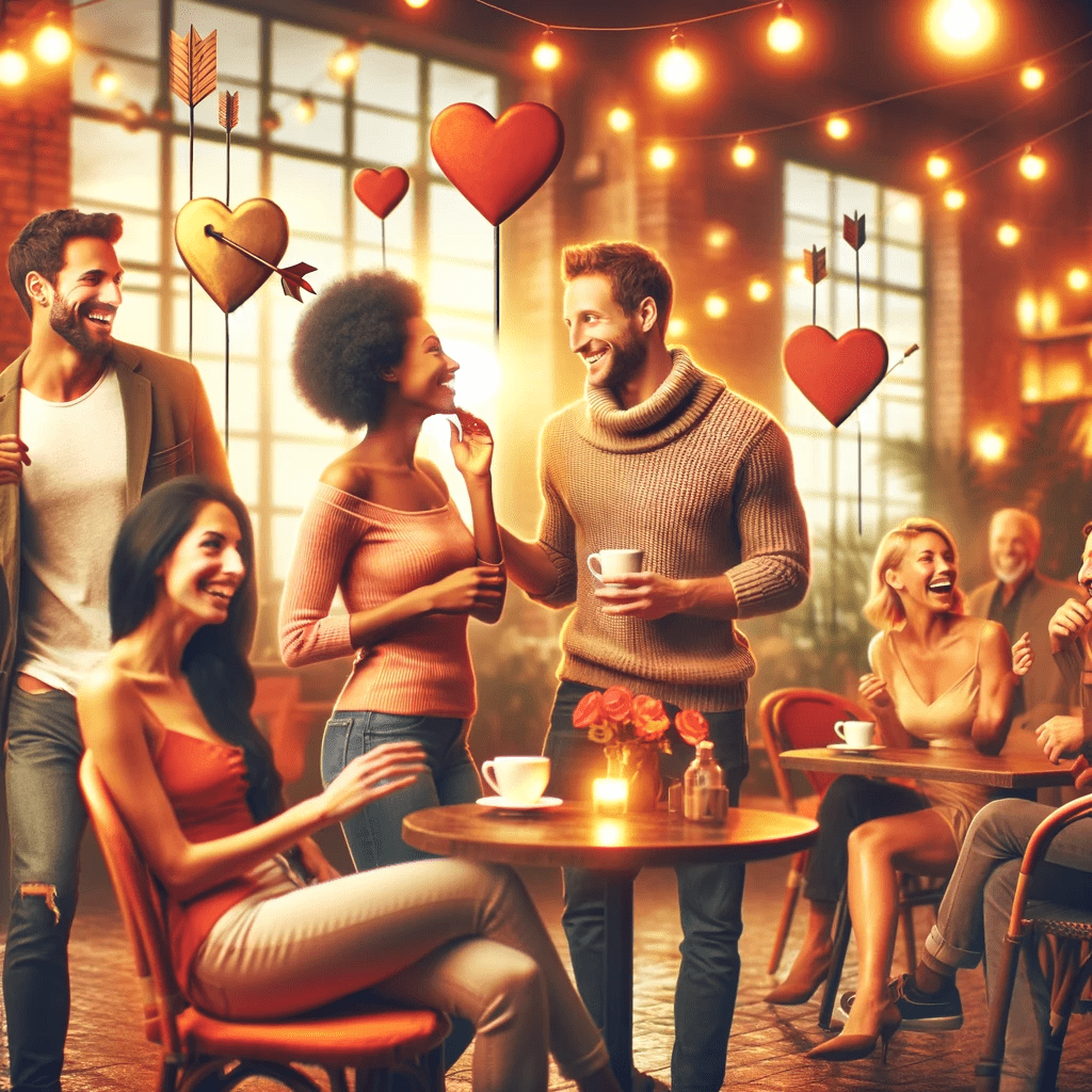 A group of people sitting at a table and drinking coffee.