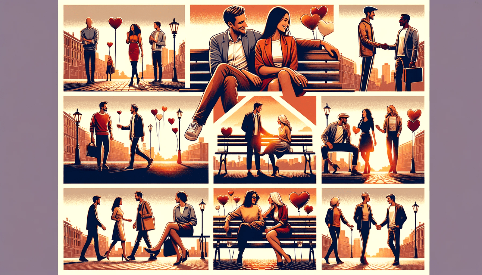 A collage of people sitting on a bench.