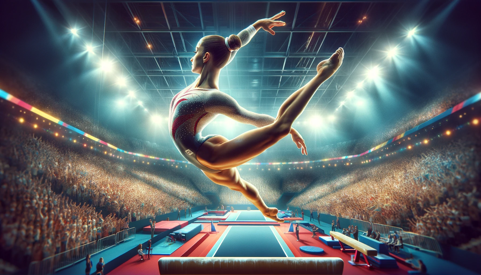 An image of a gymnast performing in an arena during the Road to Paris 2024, showcasing the unmissable stories and stars shaping the Next Olympics.