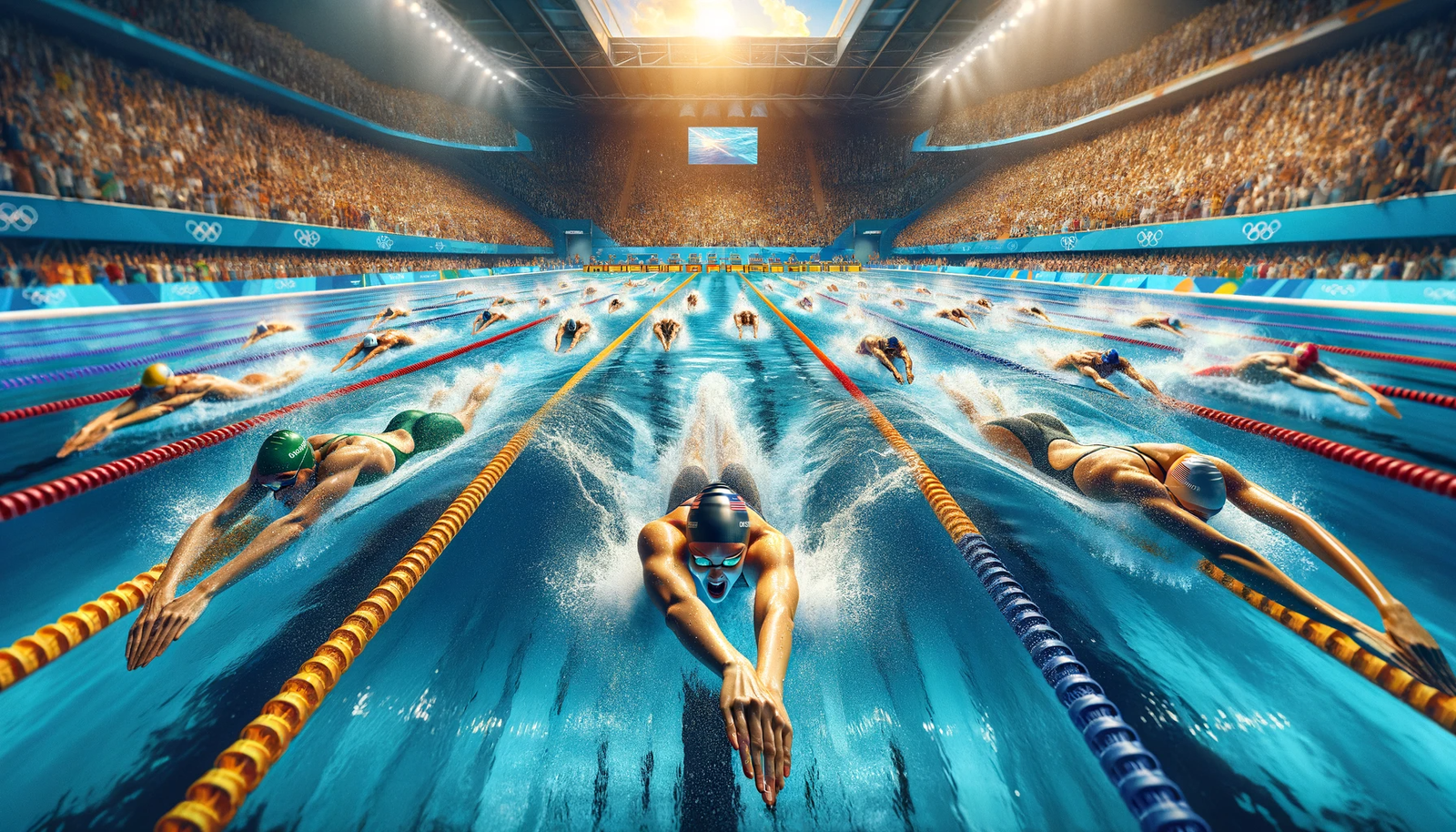Olympic swimmers in a swimming pool at the rio olympics.