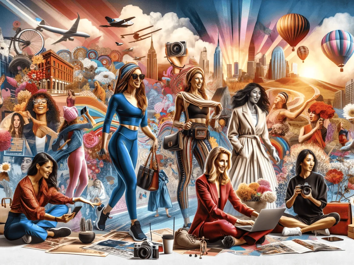 A trendy poster featuring a group of people exploring a vibrant cityscape, embodying the spirit of travel and trendsetting.
