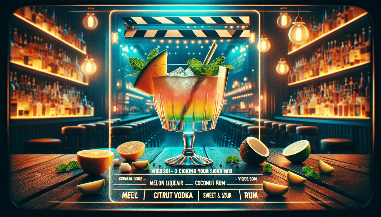 An image of a cocktail with limes and lemons.