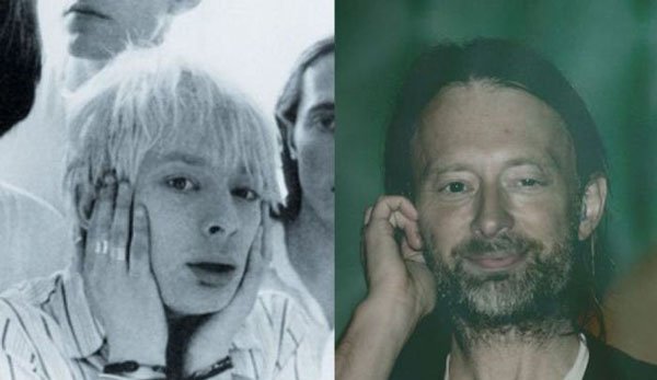 A black and white photo of a man with a beard and a man with a beard, showcasing the timeless style of these pop stars from the 90's.