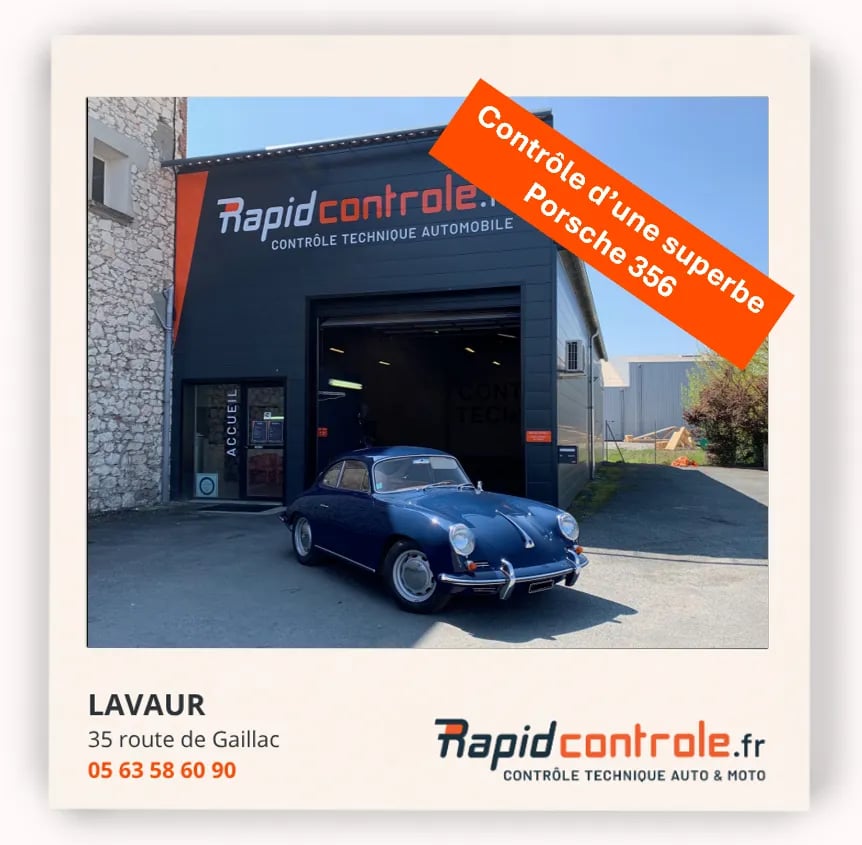 Porsche 356 devant centre de controle technique Lavaur