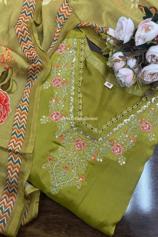 Premium Chinon Olive Green Suit Set