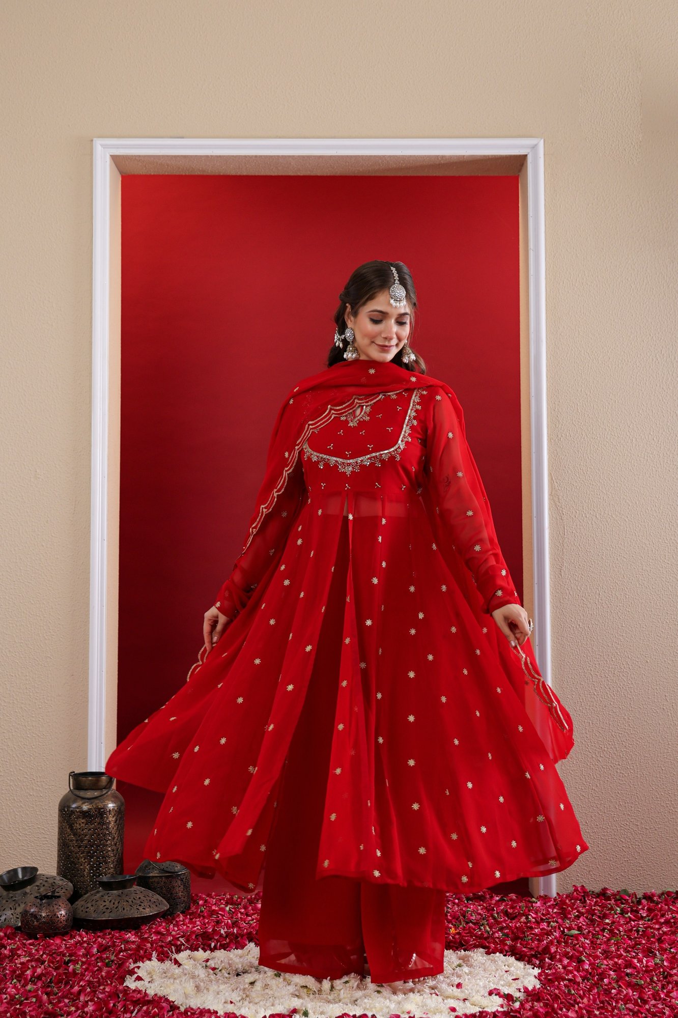Red Georgette Anarkali Set