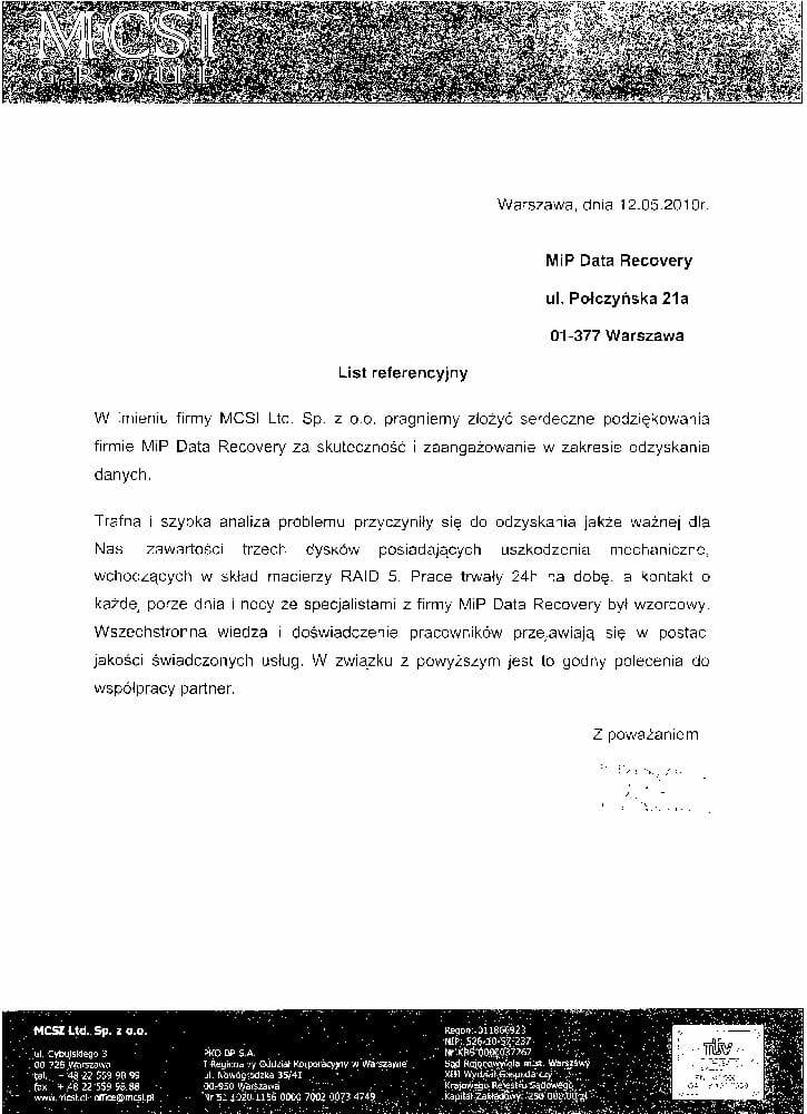 Referencja dla MiP Data & Forensic od MCSI Group