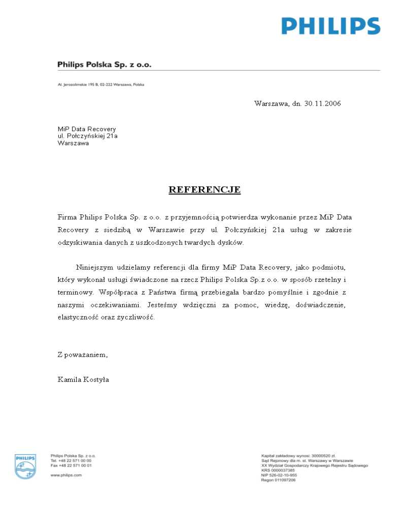 Referencja dla MiP Data & Forensic od Philips Polska