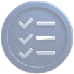 A circular blue-gray icon featuring three check marks and three horizontal lines, resembling a checklist or to-do list.