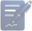 Icon showing a blue-gray document with white horizontal lines and a blue pen, suggesting writing or signing a document.