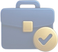A blue briefcase icon with a gold clasp and a gold check mark symbol in front.
