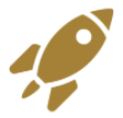 A simple brown rocket icon pointing diagonally upward on a light background.
