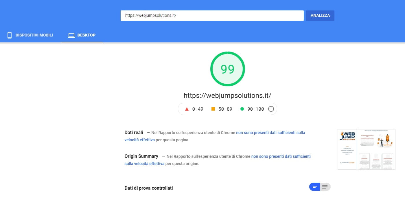 test velocità sito web test velocità sito web