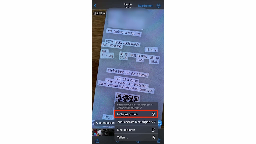 Screenshot: QR-Code iOS Fotos-App