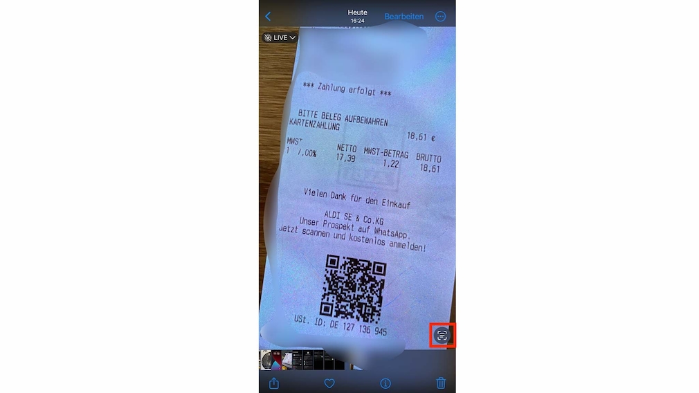 Screenshot: iOS QR-Code einscannen