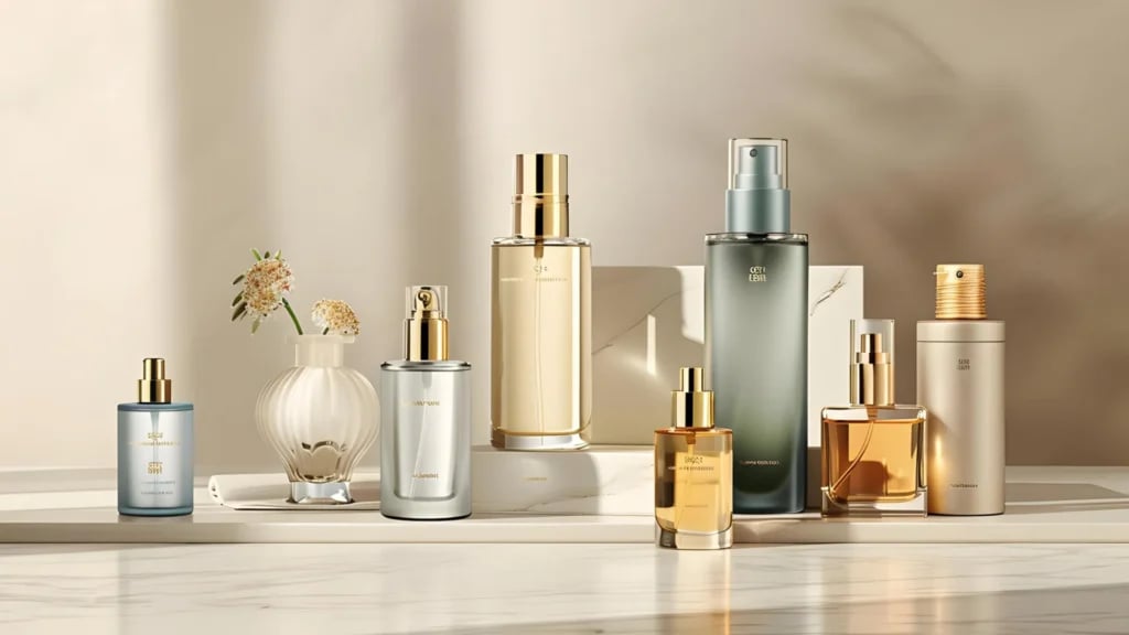 A variety of different perfume bottles.