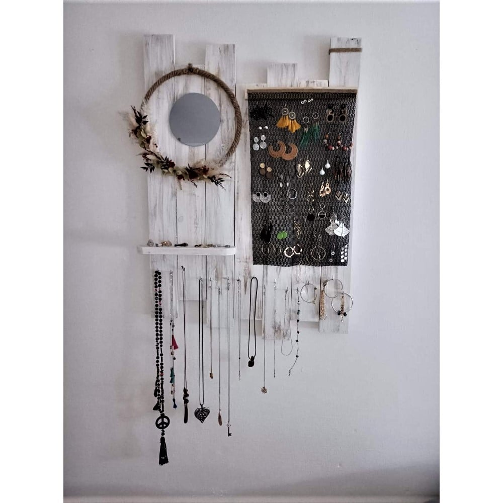 présentoir-support-bijoux-mural-miroir-bois-personnalisé-artisanal présentoir-support-bijoux-mural-miroir-bois-personnalisé-artisanal