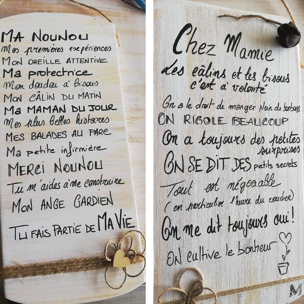 citation-poeme-tableau-famille-valeur-deco-bois-cadeau-mamie-nounou plaque-pancarte-panneau-murale-citation-message-nounou-bois-personnalisé-cadeau-artisanal
