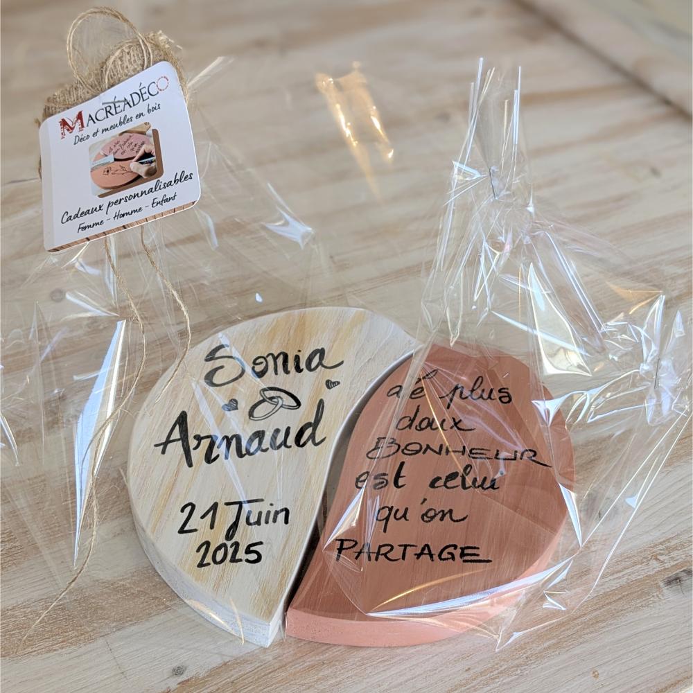 Cœur en bois personnalisé "Sonia et Arnaud"mariage