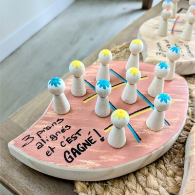 Jeu de société avec pions colorés sur plateau.