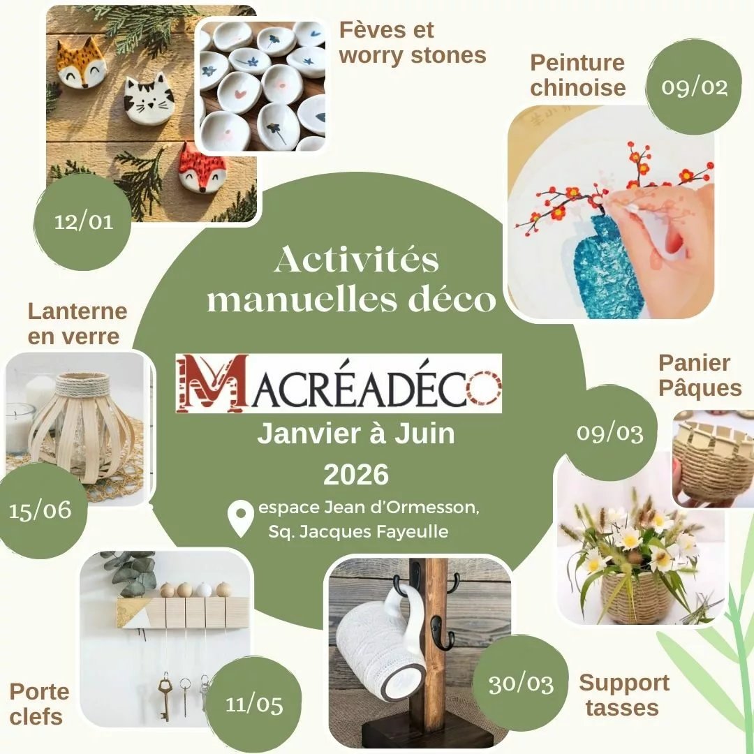2026 ATELIERS CRÉATIFS Macréadéco Marquise Activités manuelles déco Macréadéco 2026 à Espace Jean d'Ormesson Marquise