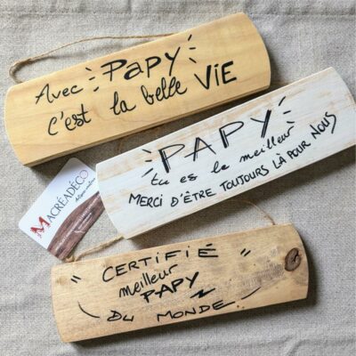 Plaques en bois dédiées aux grands-pères, messages affectueux