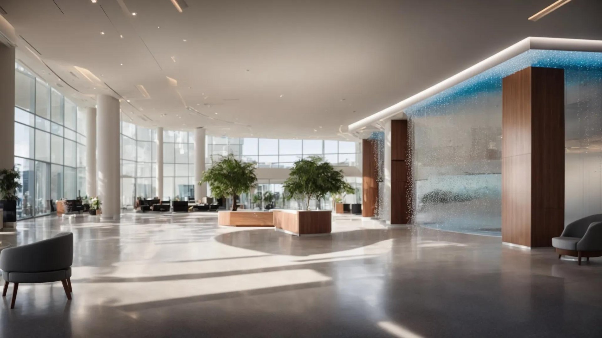 Acrylic Water Bubble Wall: A Stunning Focal Point 5 a sleek, modern office lobby showcases an elegant acrylic water bubble wall, its dynamic bubbles illuminated by vibrant leds, creating a tranquil and artistic focal point that enhances the contemporary architecture.