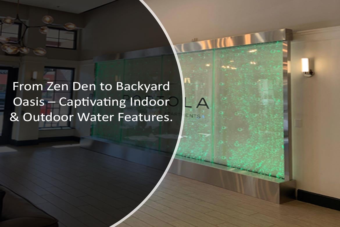 Indoor water feature with bubbling display, enhancing ambiance in a commercial space, showcasing Midwest Tropical's innovative design for captivating environments.