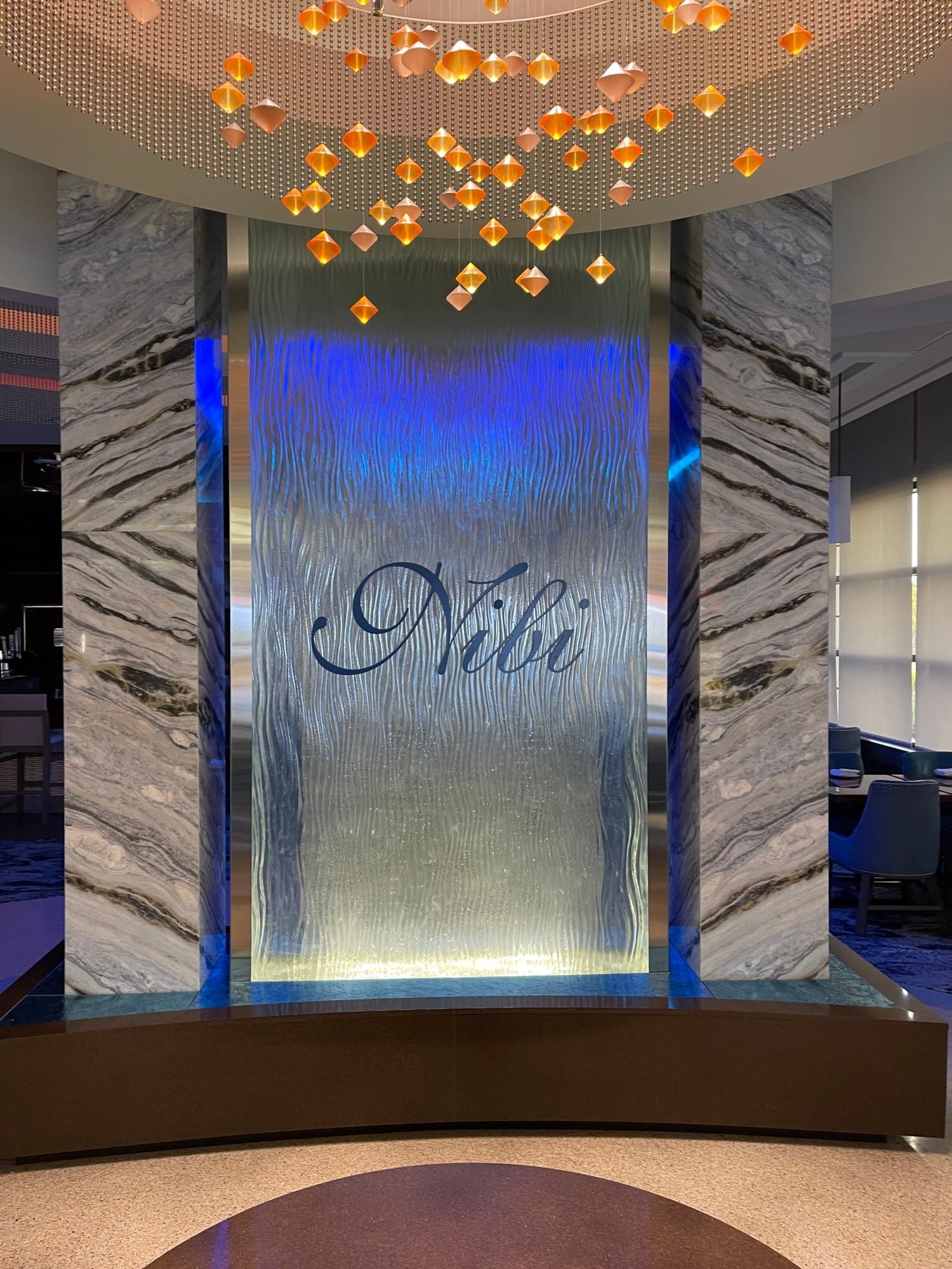 Galleries 75 Water Wall; Enclosed Textured Glass, Firekeepers Casino Battle Creek, MI