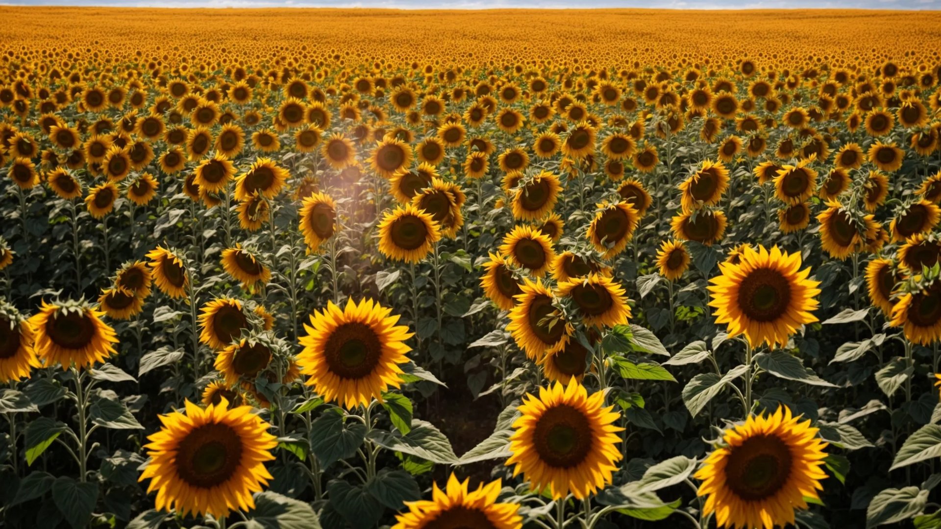 Create Serenity With a Unique Glass Fountain Design 2 a vibrant field of sunflowers stretches towards the horizon, their golden heads basking in the warm sunlight under a clear blue sky, conveying a sense of joy and abundance.