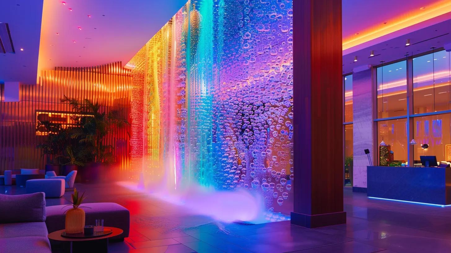 Innovative Ways to Use an LED Bubble Wall in Your Home 1 a sleek, modern indoor space features a vibrant led bubble wall as its centerpiece, showcasing a mesmerizing display of colorful illuminated bubbles cascading through a transparent glass façade, creating an immersive and artistic ambiance.