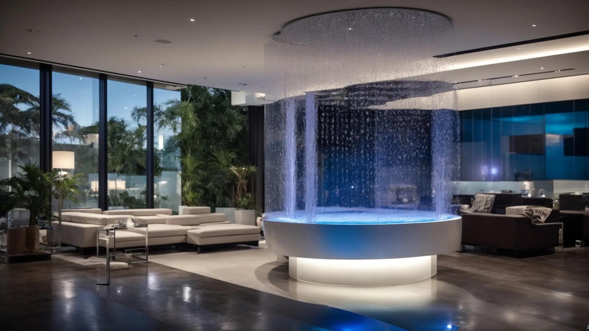 Acrylic Water Bubble Wall: A Stunning Focal Point 3 a sleek, modern interior showcases highly trained technicians meticulously installing a dazzling acrylic water bubble wall, with precise engineering and bright led lights illuminating the detailed setup process against a backdrop of contemporary architectural design.