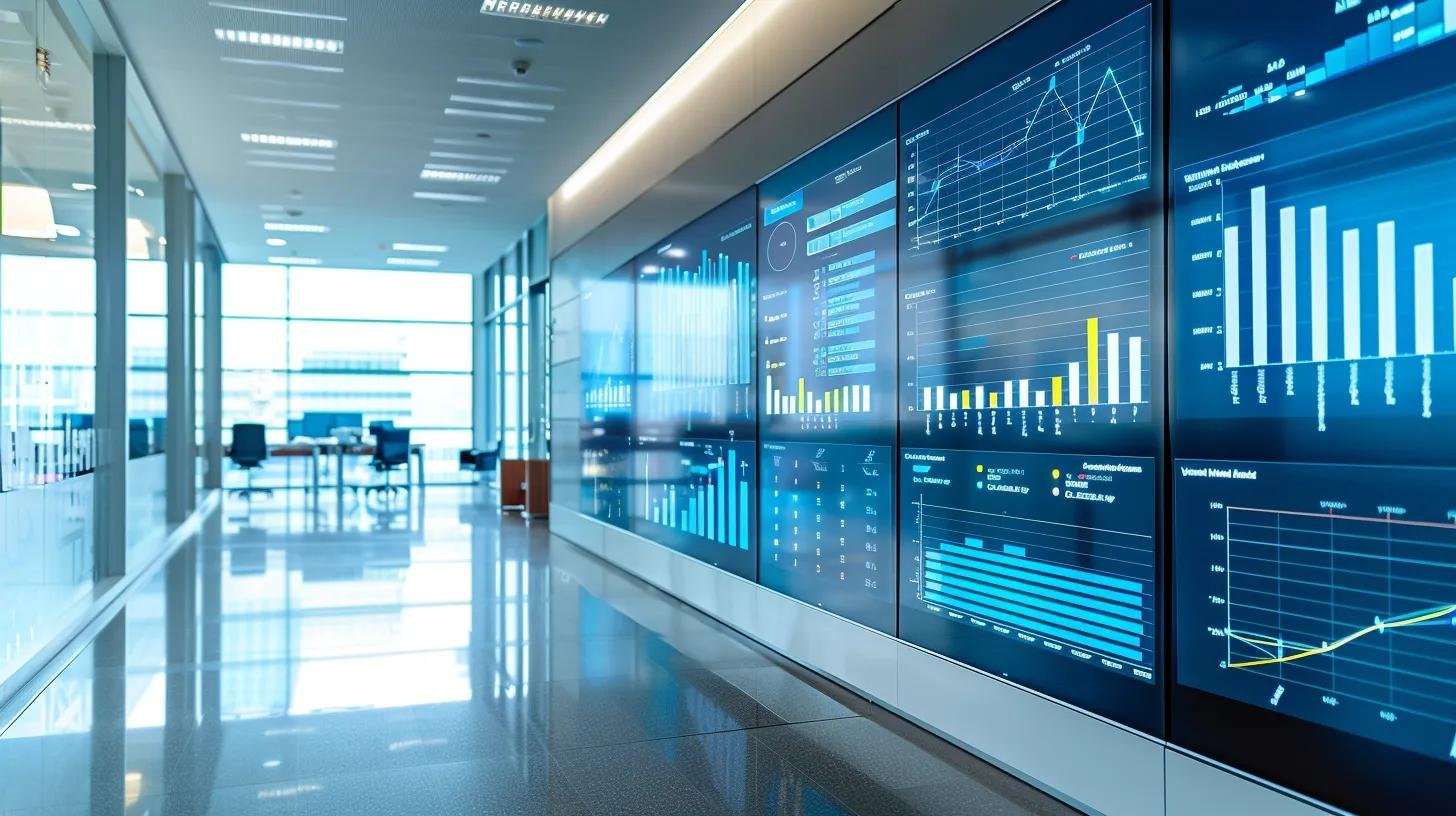 Innovative Bubble Wall Designs for Any Environment 12 a sleek, modern office space showcases a large digital display wall filled with vibrant bar charts and matrices illustrating fan engagement rates and team performance metrics, capturing the essence of strategic data visualization.