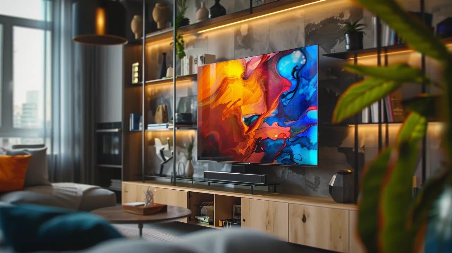 Optimize Your Space With Wall to Wall Storage Solutions 2 a sleek urban living space features a modern modular shelving unit that seamlessly integrates vibrant abstract wall art, illuminated panels, and metal accents, showcasing a harmonious blend of functionality and aesthetic appeal.