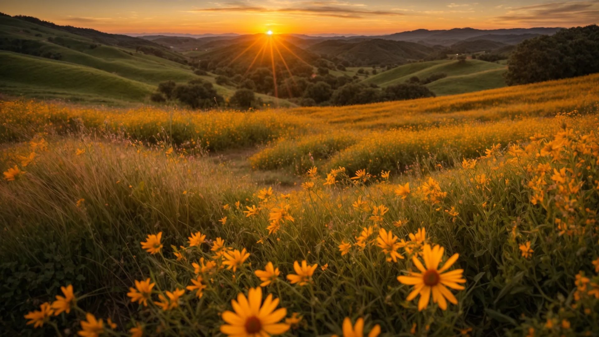Elegant Water Fountains for Sale in Your Neighborhood 4 a vibrant sunset casts a golden hue over a serene landscape of rolling hills, where wildflowers bloom in a riot of colors, creating a breathtaking tableau of nature's beauty.